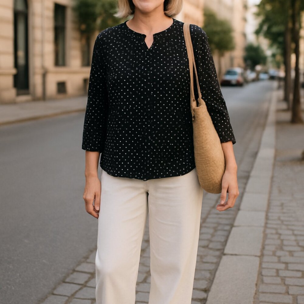 N by NDXJ Black polka Dot Blouse  NWOT Size M